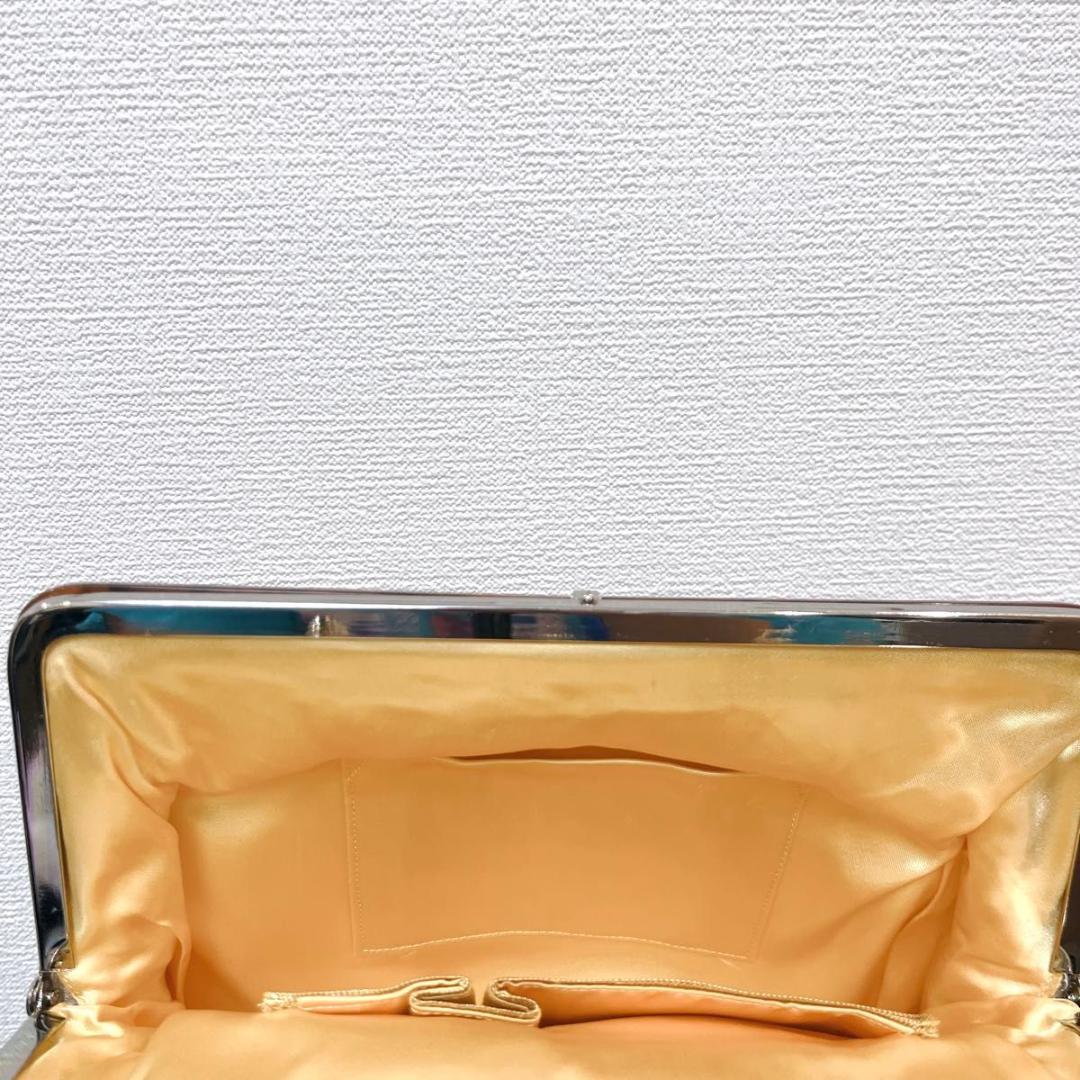 【美品】花柄 総ビーズ刺繍 べっ甲フレーム がま口 ハンドバッグ パーティ