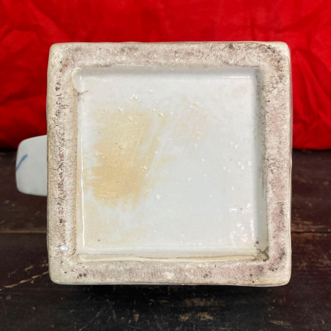 李朝　染付　四方面取水注　急須　雲鶴図