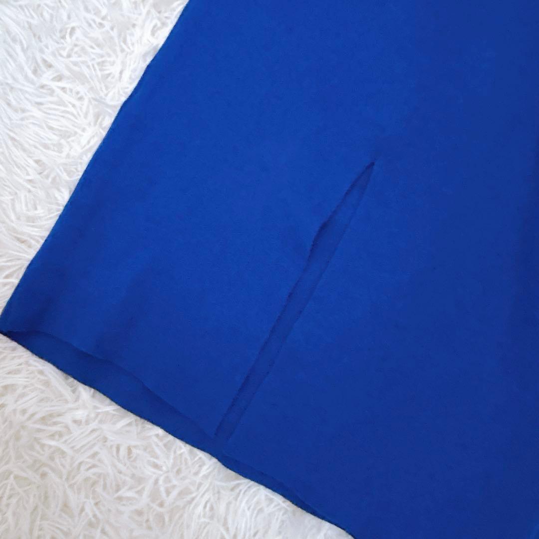 JENNE ボリュームスリーブ　ニットワンピース　ロング　青　ロイヤルブルー　L