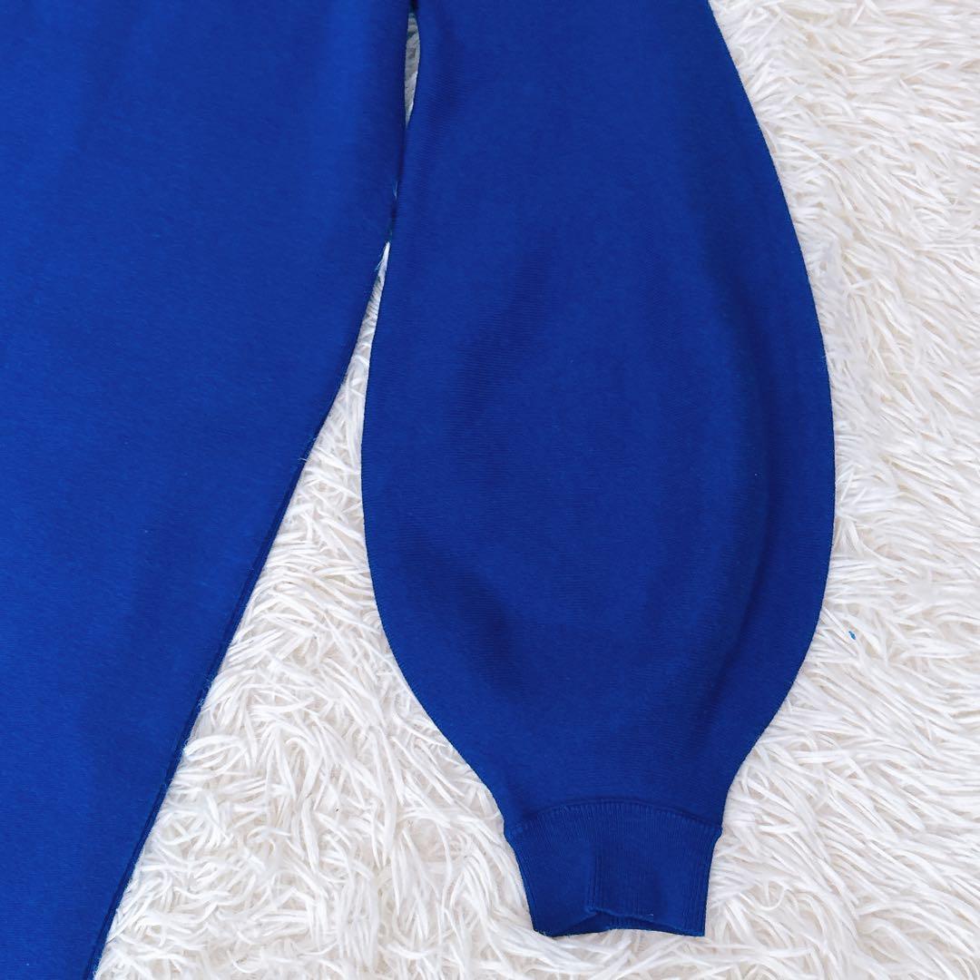 JENNE ボリュームスリーブ　ニットワンピース　ロング　青　ロイヤルブルー　L