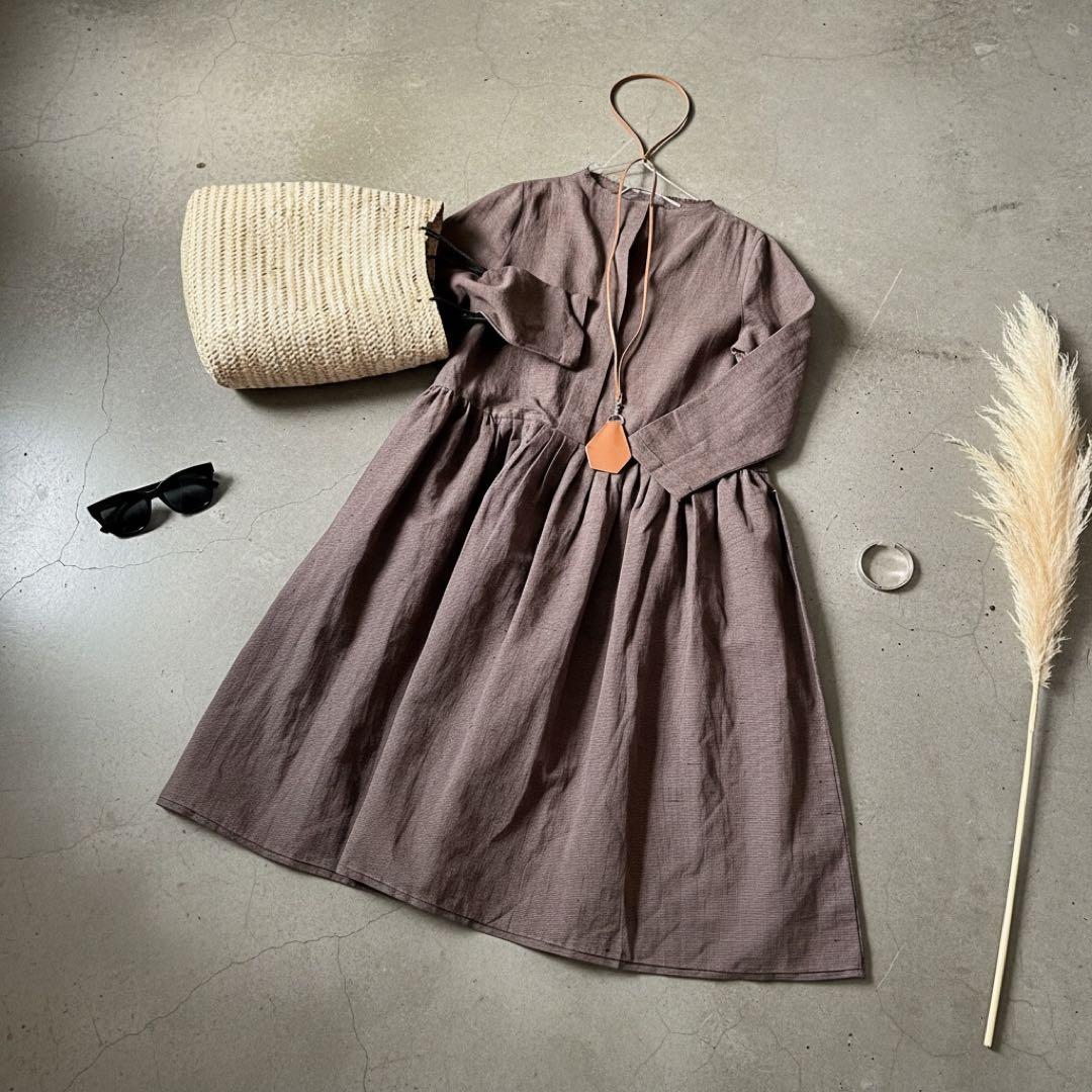 MUKU 高級リトアニア 麻 リネン　プルオーバー ワンピース　フリーサイズ