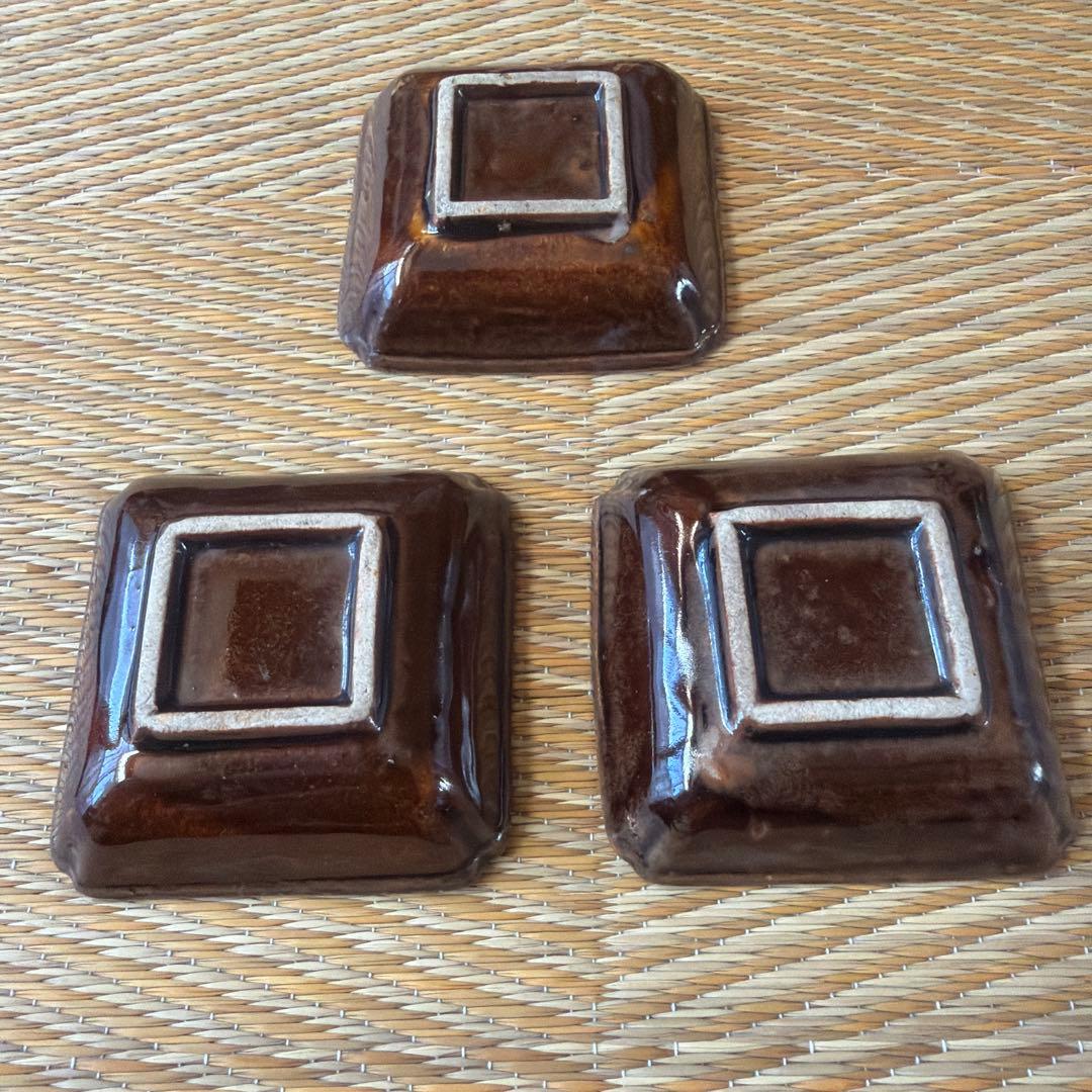 アンティーク 豆皿 小皿 飴釉 陽刻3枚