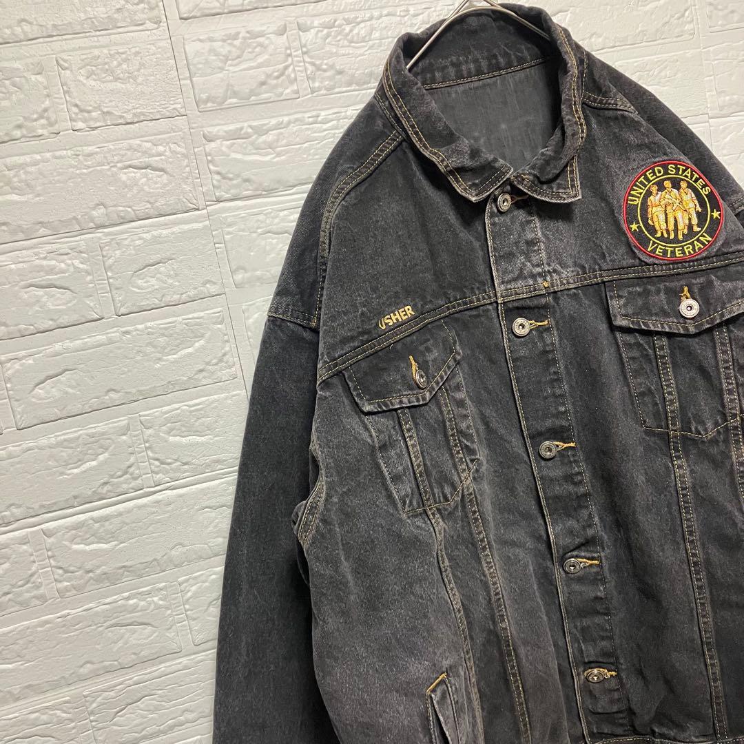 ●FA19【US輸入】デニムジャケット（Gジャン） ブラック系 【2XL相当】