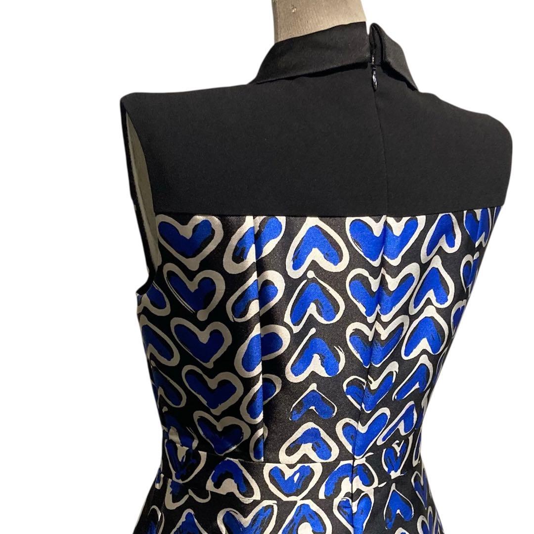 【美品】ANAYI ハートプリント ロング襟付き ノースリ ワンピース 36