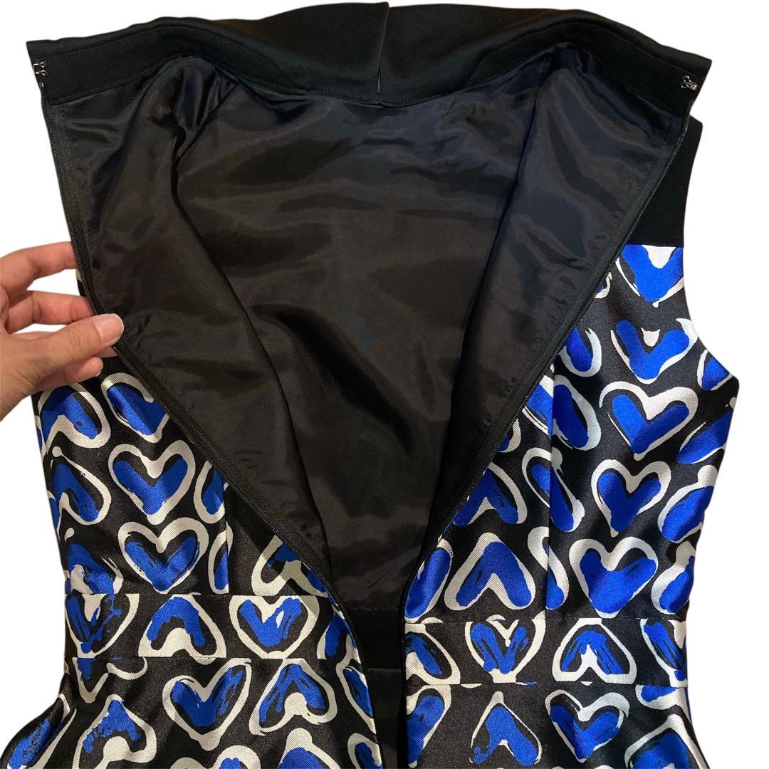 【美品】ANAYI ハートプリント ロング襟付き ノースリ ワンピース 36