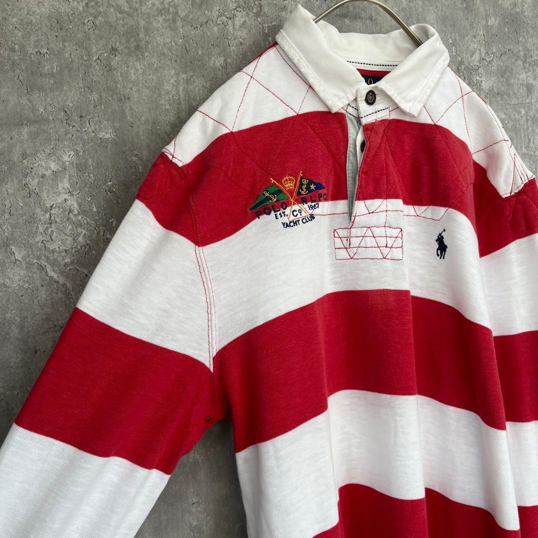 【刺繍デザイン】ポロ ラルフローレン 長袖 ラガーシャツ ボーダー 古着