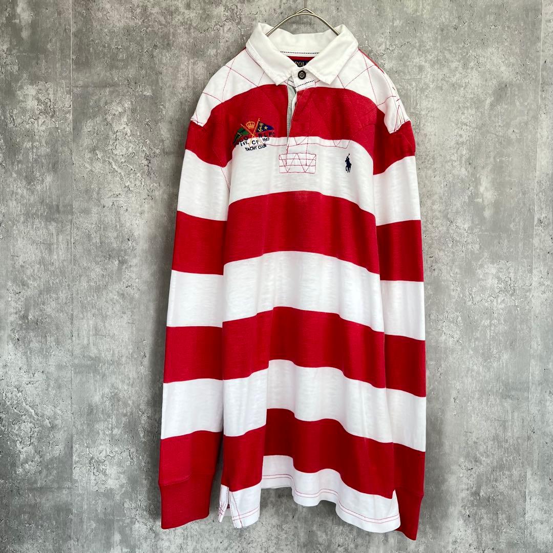 【刺繍デザイン】ポロ ラルフローレン 長袖 ラガーシャツ ボーダー 古着