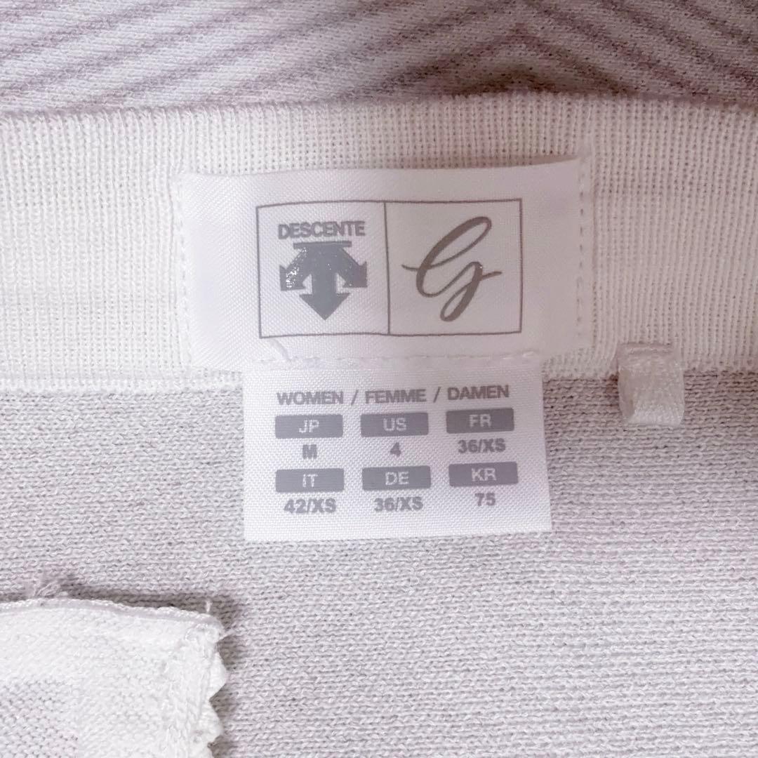 美品　デサントゴルフ　ホワイト　ボーダー　M ダブルジャカード