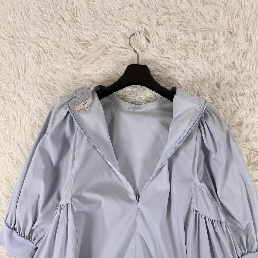 美品✨ ヨリ サイドギャザーパフブラウス ボウタイ リボン 洗える Sサイズ