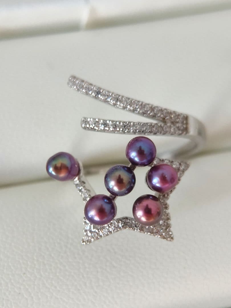 本真珠　淡水極上無核ベビーパール　ナチュラルパープル　S925リング　箱付き新品