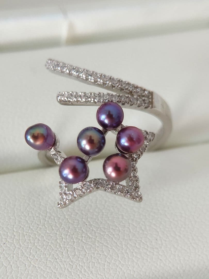 本真珠　淡水極上無核ベビーパール　ナチュラルパープル　S925リング　箱付き新品