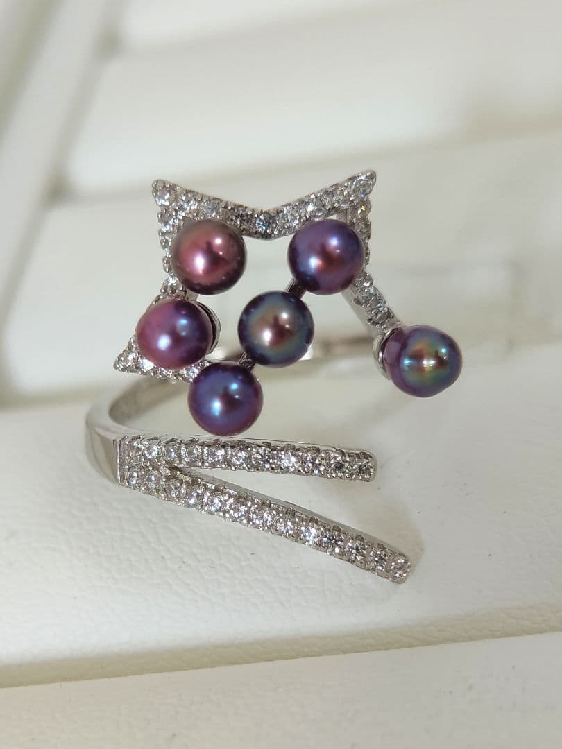 本真珠　淡水極上無核ベビーパール　ナチュラルパープル　S925リング　箱付き新品