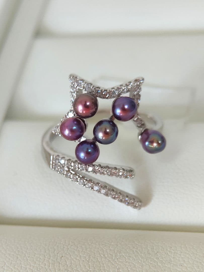 本真珠　淡水極上無核ベビーパール　ナチュラルパープル　S925リング　箱付き新品