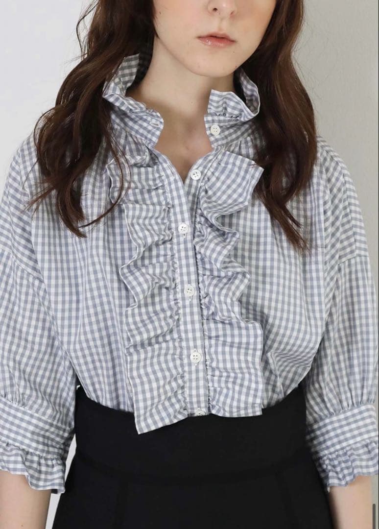 dahlia チェックフリル　ショートスリーブシャツ　ブラウス
