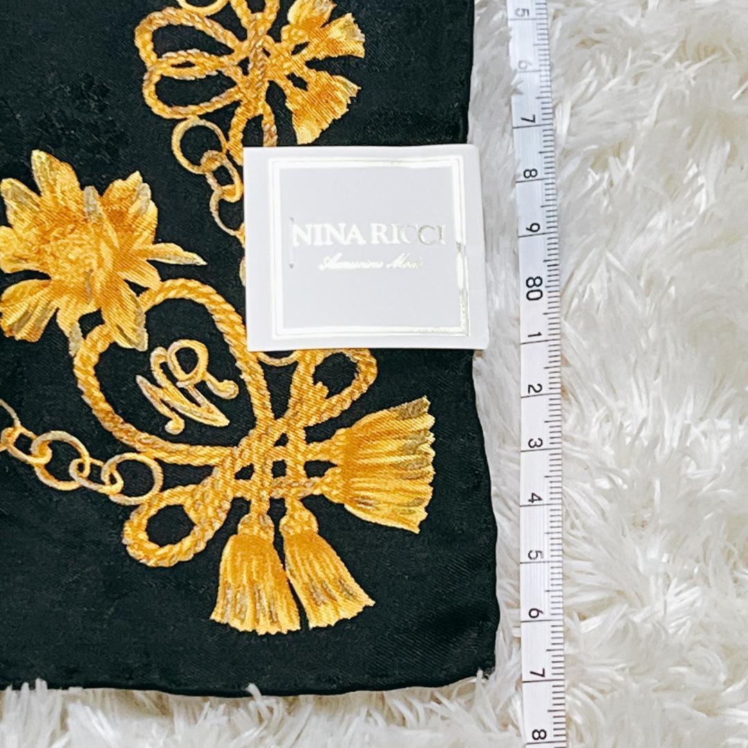 【新品】 ニナリッチ 大判スカーフ 花柄 チェーン 黒 ゴールド 光沢感　豪華