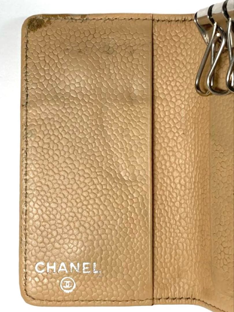 シャネル　キャビアスキン　チョコバー　レザー　6連キーケース　ベージュ　訳あり