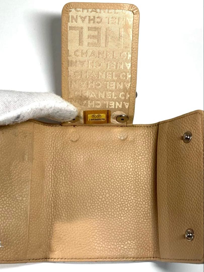 シャネル　キャビアスキン　チョコバー　レザー　6連キーケース　ベージュ　訳あり