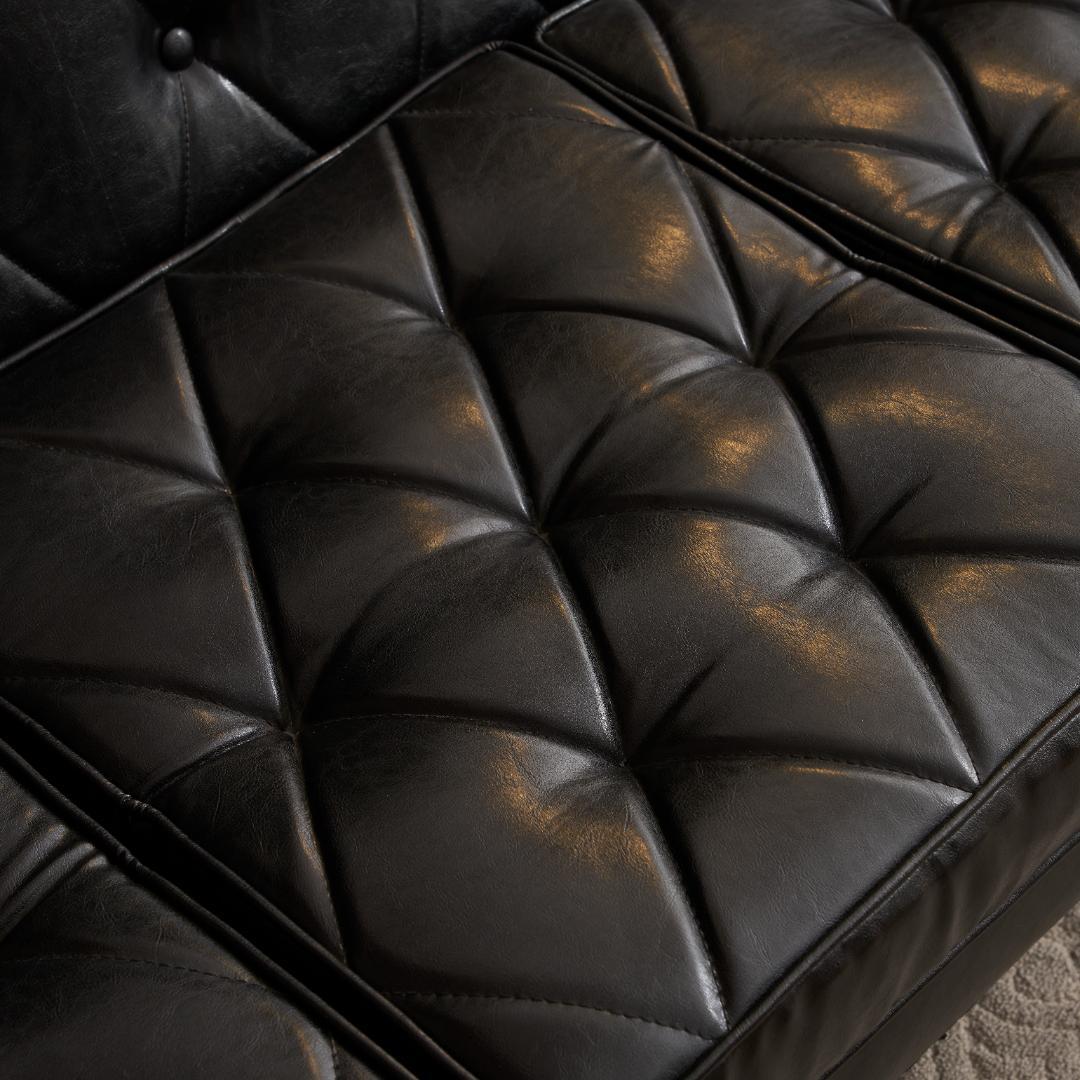 【数量限定】ソファー 3人掛カウチソファリビングソファ 肘付オットマン ブラック