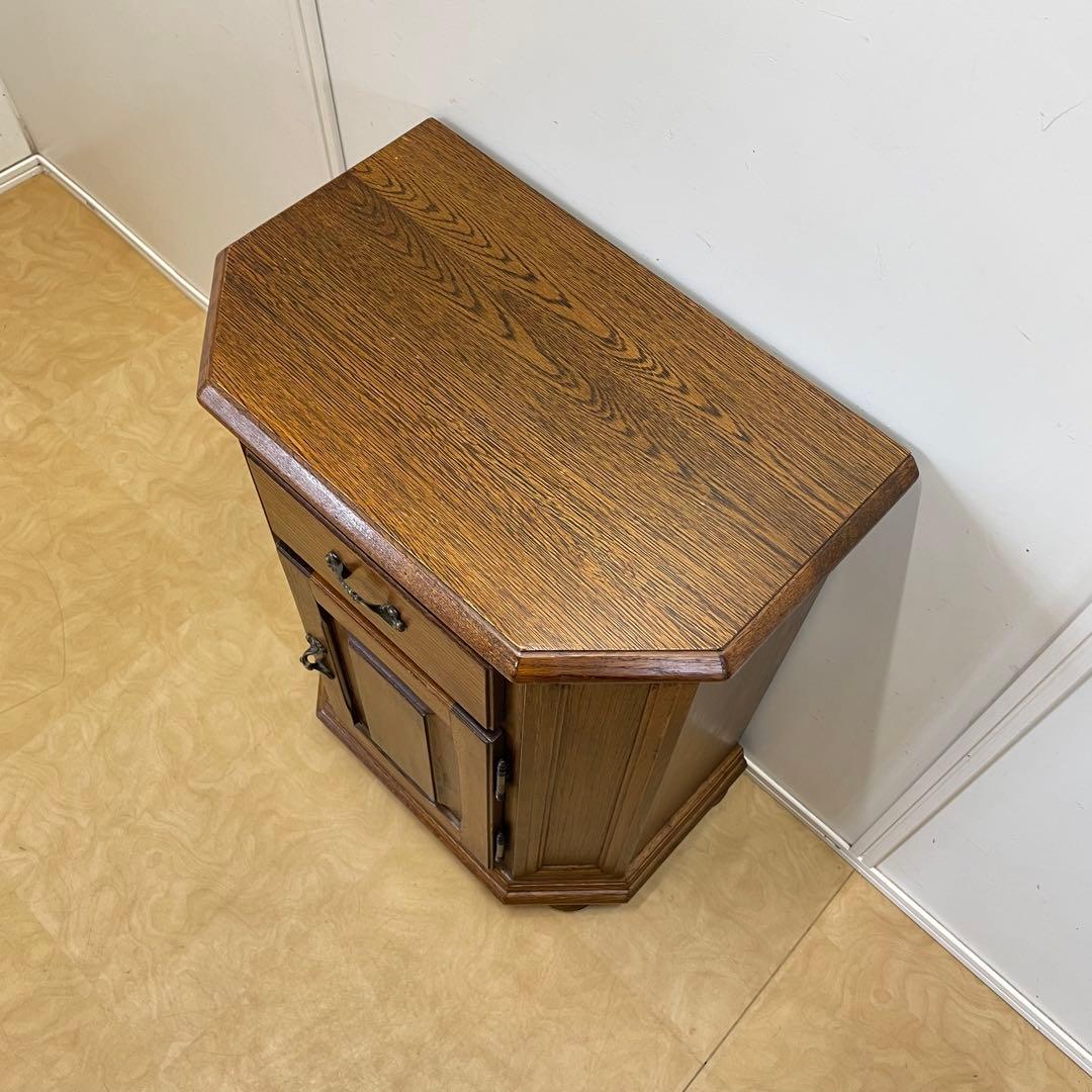 オーク材 6角キャビネット コンソール チェスト 電話台 棚 アンティーク