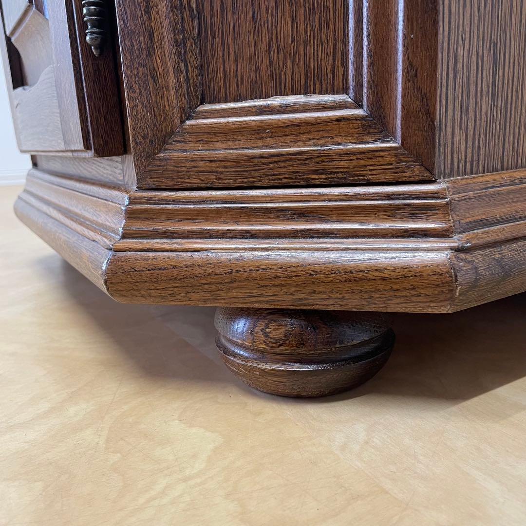 オーク材 6角キャビネット コンソール チェスト 電話台 棚 アンティーク