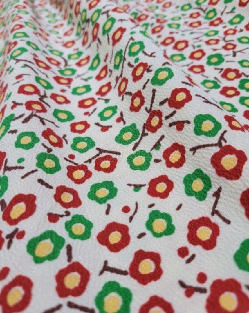 め0315着物リメイク正絹江戸縮緬前開ピンタックワンピースギャザー衿ハンドメイド