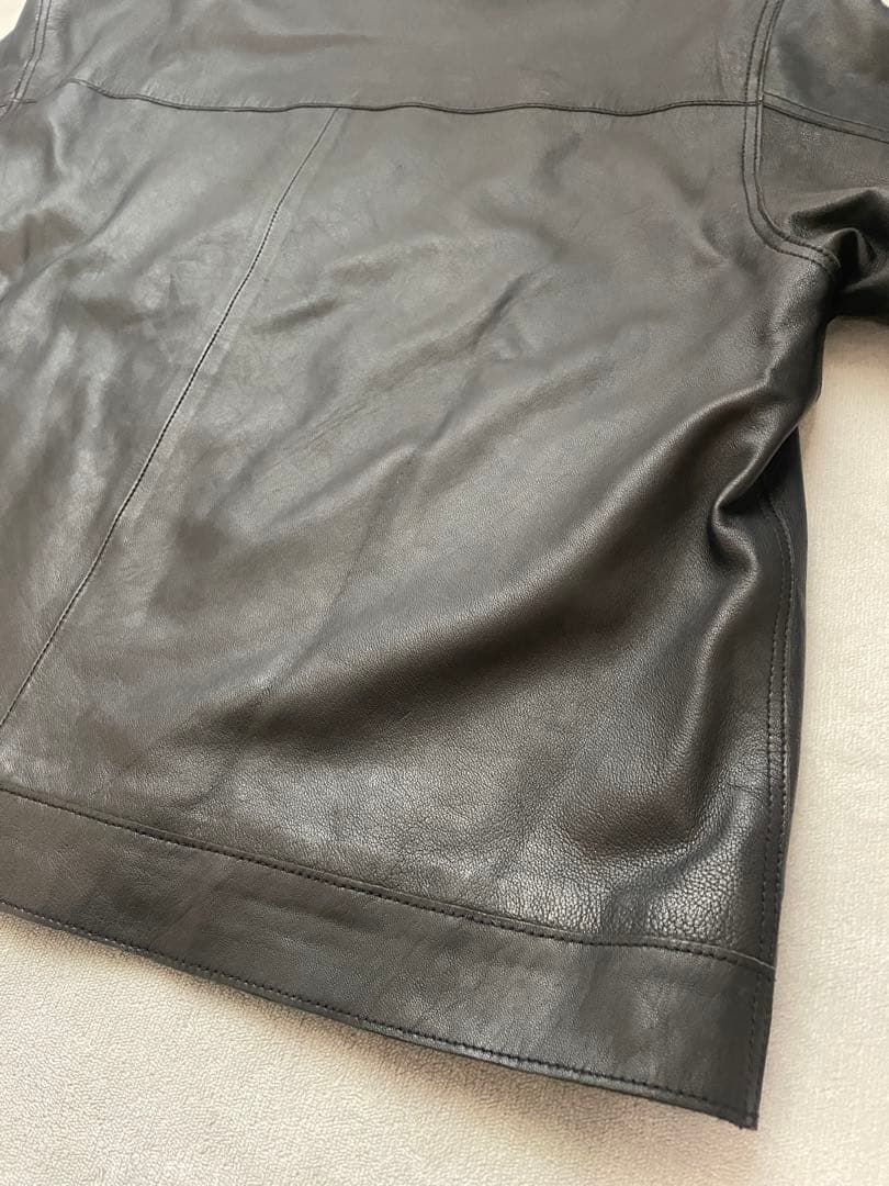 ラムレザープライムオーバー襟付きシングルライダースジャケット　01