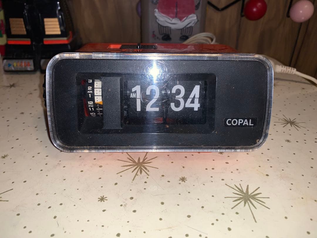 昭和レトロ　動作品　コパル　パタパタ時計　オレンジ　スペースエイジ　レトロポップ