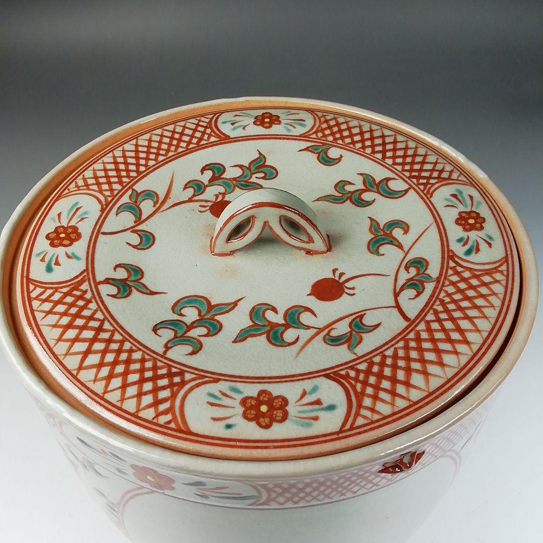 Ｔ８５６　水指　『赤絵　唐子』『塗替蓋付』『堀野証嗣 造』　共箱　茶道具