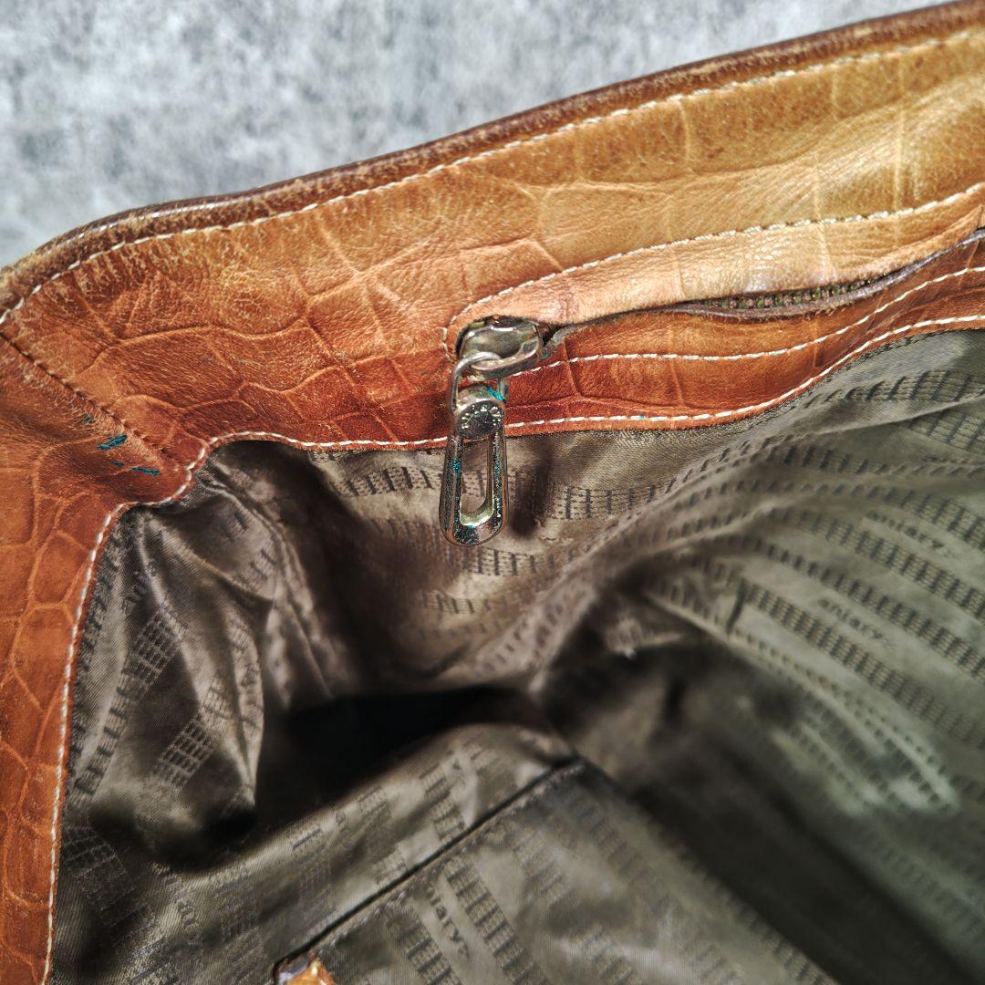 aniary アニアリ クロコ型押し レザートートバッグ ブラウン A4収納可