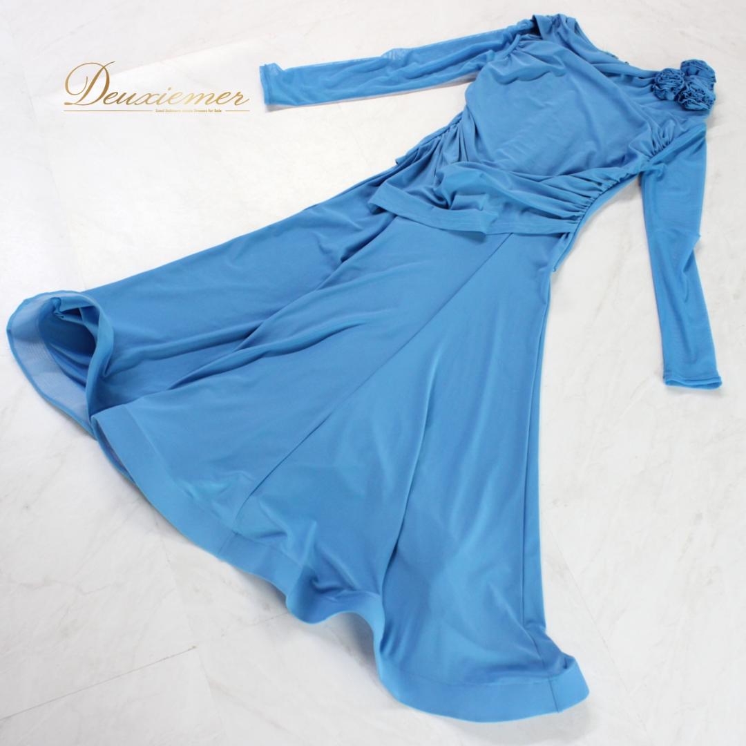 【美品 社交ダンス衣装】ワンピース ドレス ICHIOKU 水色 無地 シンプル