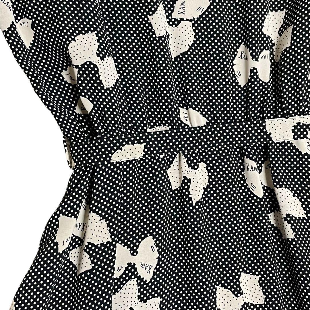 KANEKO ISAO ロングワンピース ブラック たくし上げ リボン ドット