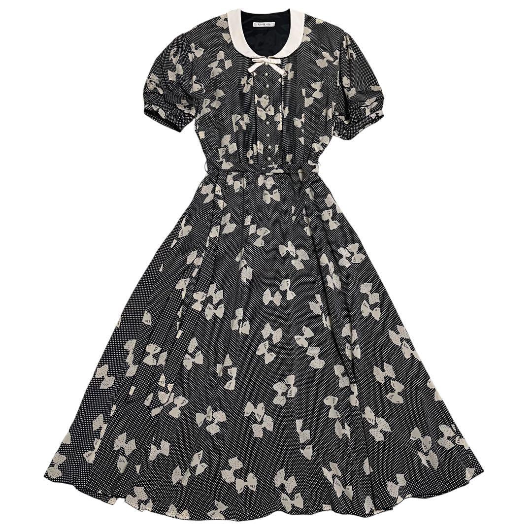 KANEKO ISAO ロングワンピース ブラック たくし上げ リボン ドット