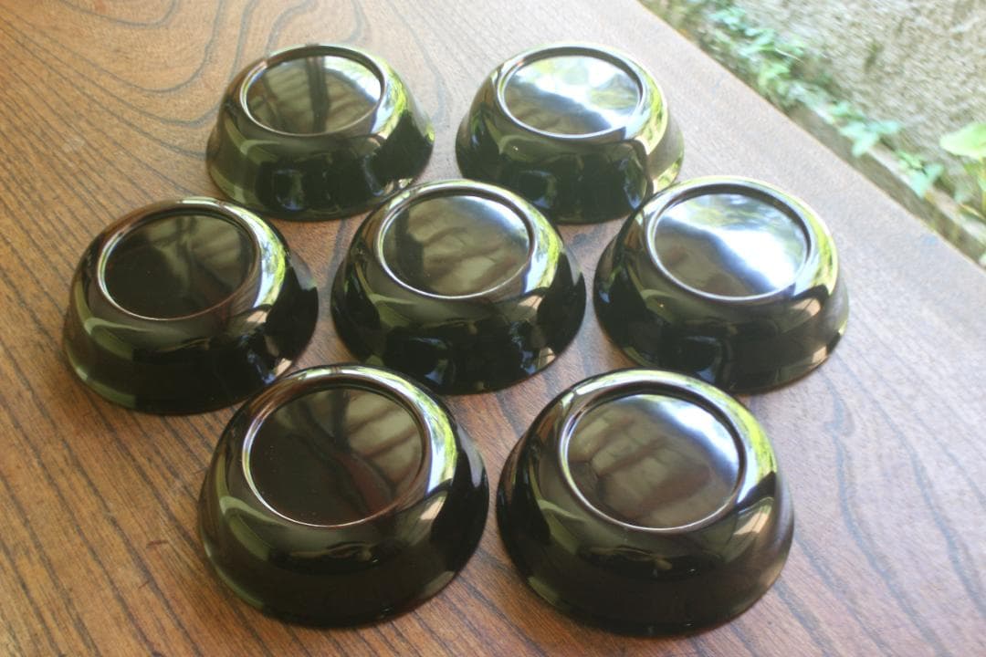 デッドストック！時代金縁黒漆に優美な草花蒔絵の映えるお皿7点（検輪島塗蒔絵皿