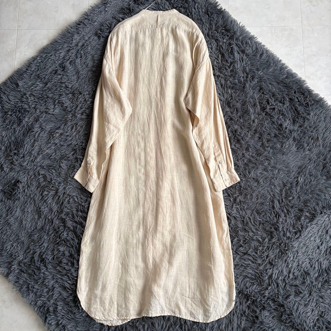 Vlas Blomme リネン100 バンドカラーワンピースF生成りロング日本製