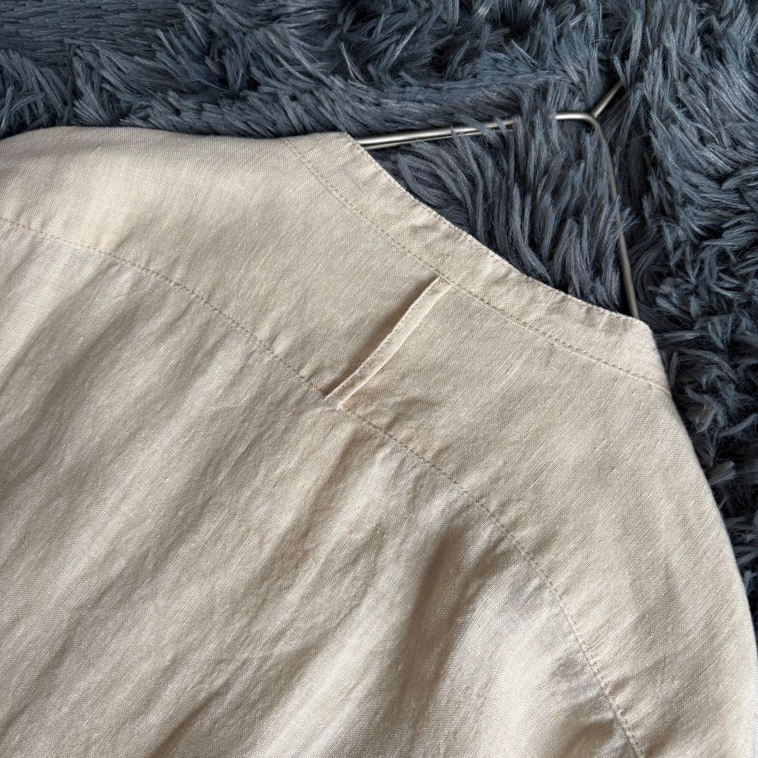 Vlas Blomme リネン100 バンドカラーワンピースF生成りロング日本製