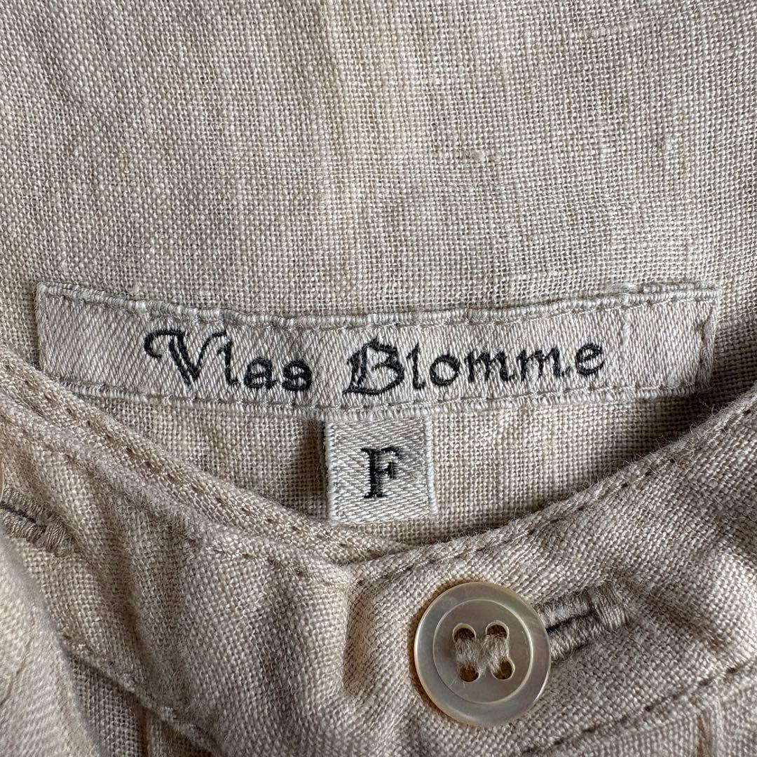 Vlas Blomme リネン100 バンドカラーワンピースF生成りロング日本製
