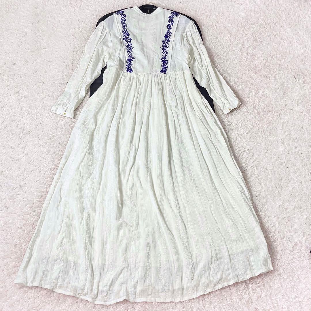 ヌキテパ 花 刺繍 ロングワンピース フラワー 白 ホワイト ゆったり