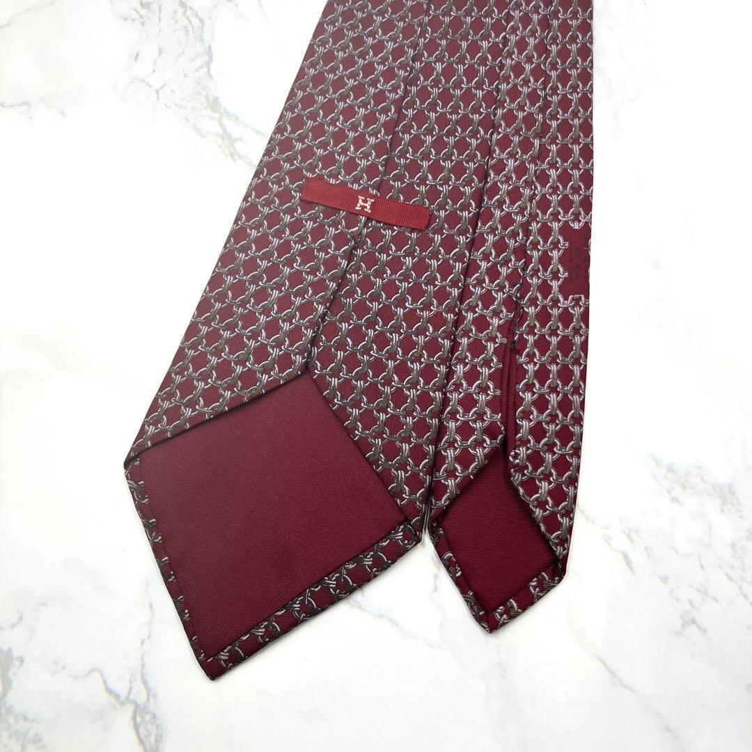 ◆ぎっくり肘様◆HERMES エルメス ネクタイ赤色 幾何学模様 カジュアル