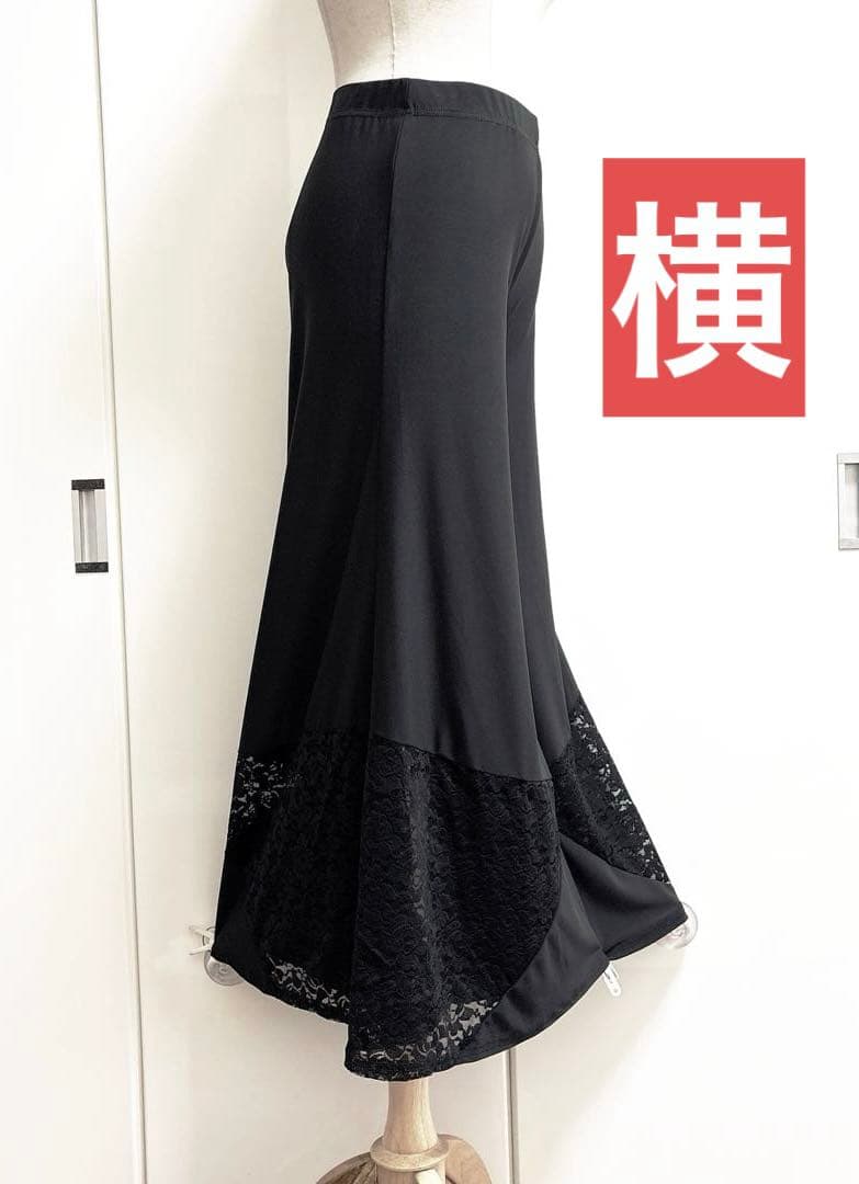 社交ダンスレッスンウェア　bodarl 裾薔薇柄レースの上質ワイドパンツ