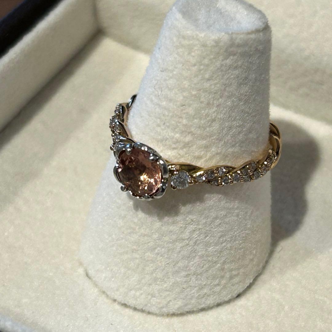 インペリアルトパーズ ダイヤモンド　プラチナ K18 コンビリング