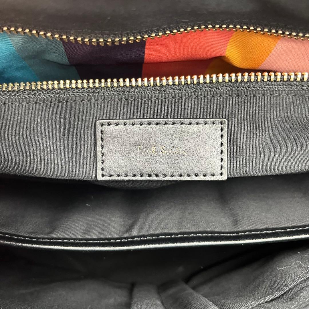 ポールスミス A4◎ ３室 シティー マルチストライプ トートバッグ レザー 黒