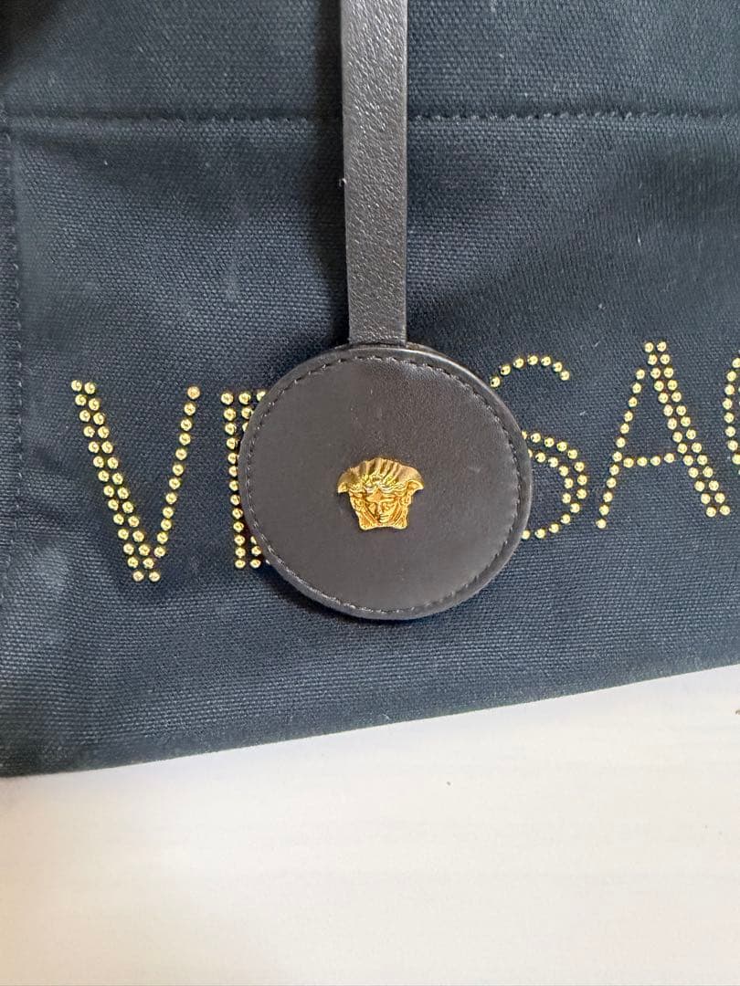VERSACE ヴェルサーチ 2way ハンドバッグ スタッズロゴ キャンバス