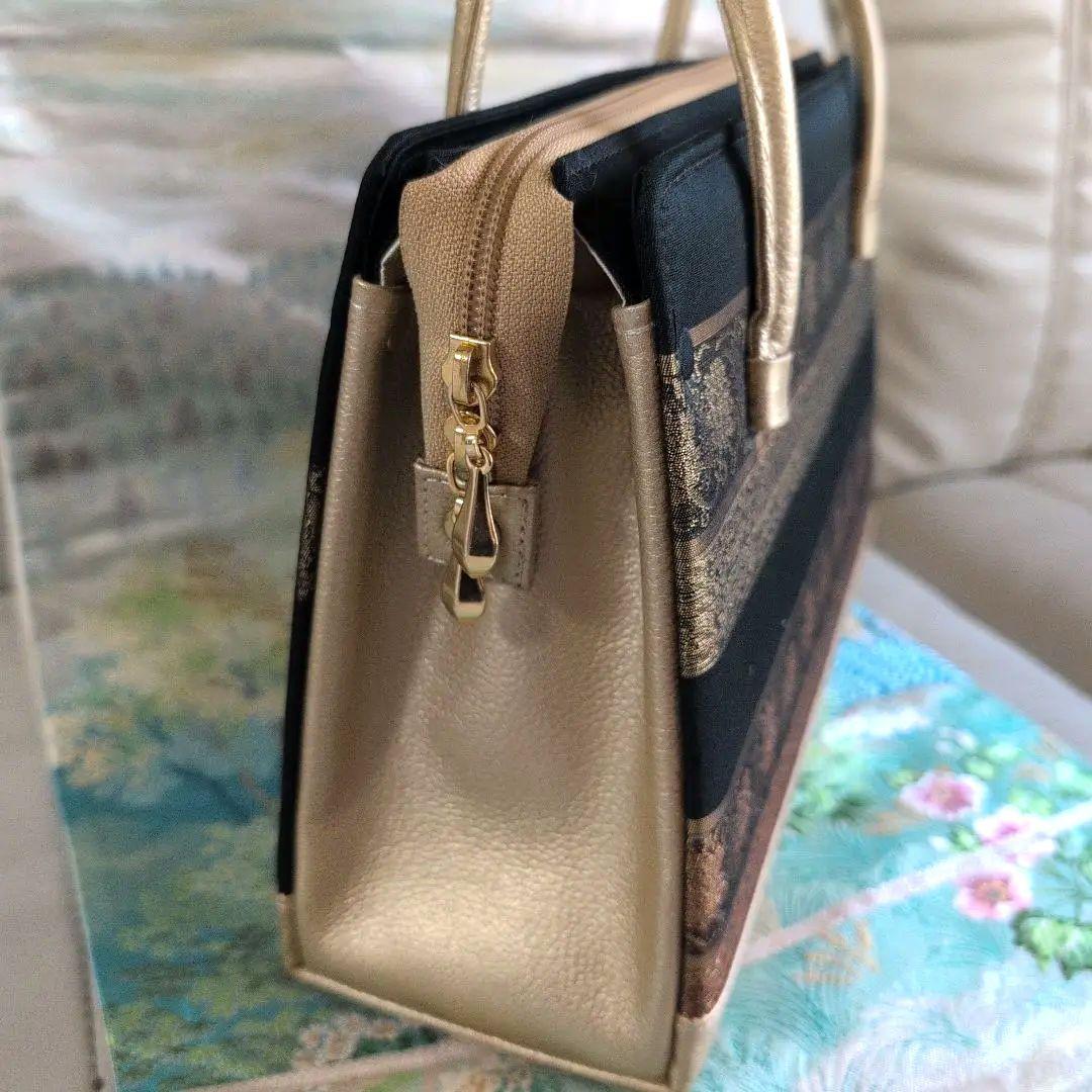 利休バック　和装用バッグ 上品　結婚式　黒　大きめ　正絹　美品