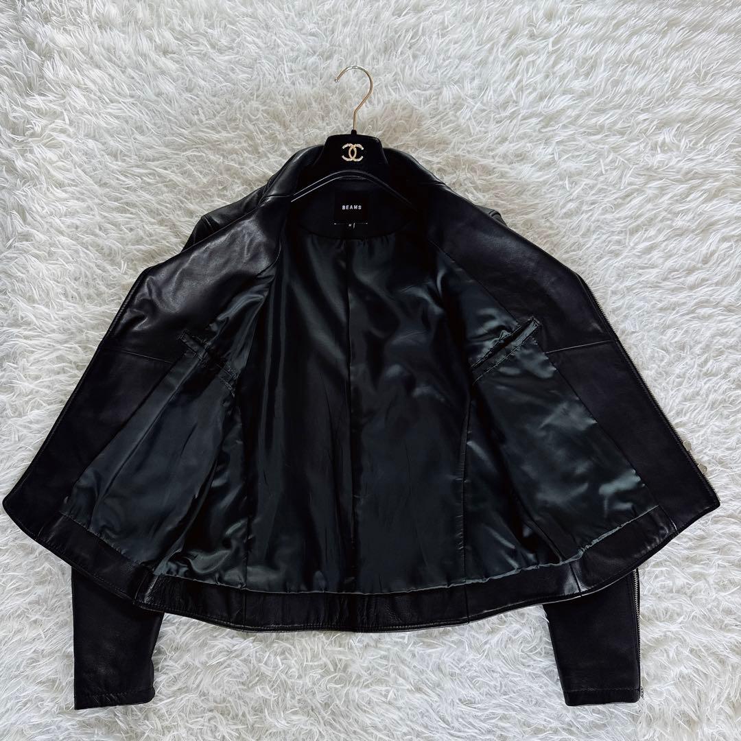 【BEAMS】ダブルライダース レザー ジャケット ブラック 羊革 Mサイズ