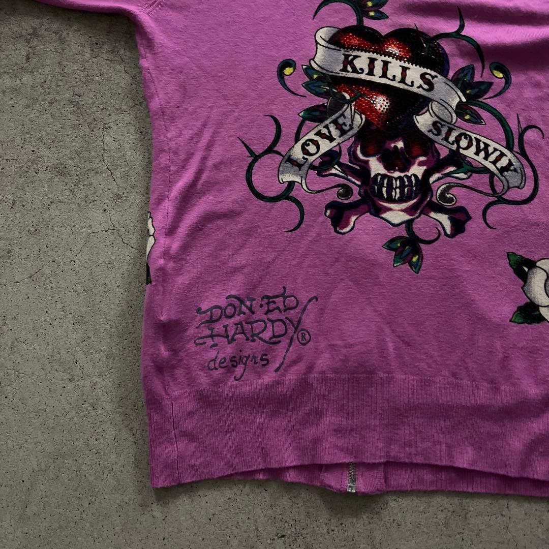 エドハーディー　ジップパーカー　 ピンク　刺繍　y2k 平成ギャルラインストーン