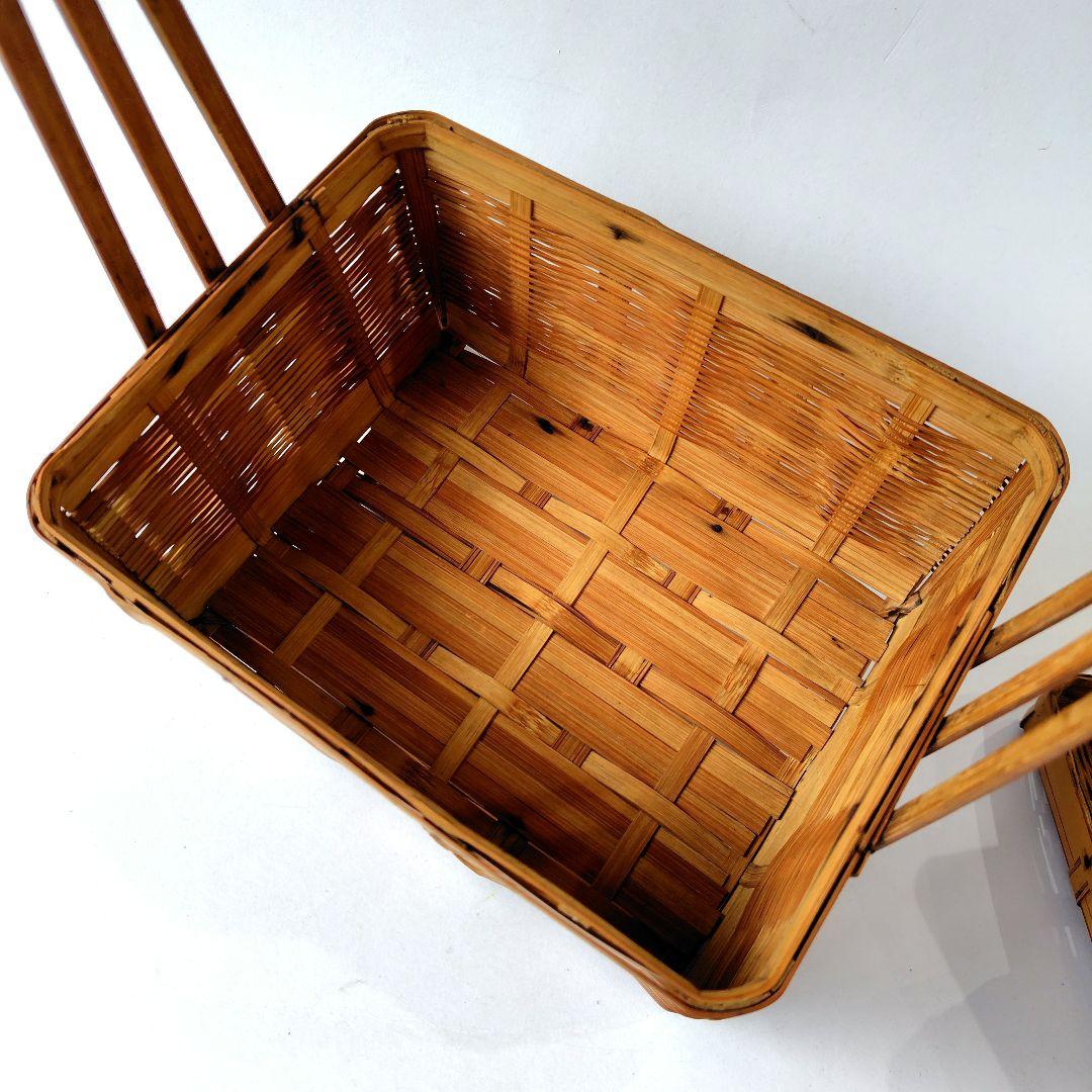 竹製 2段 蓋付 竹籠 弁当箱 バスケット 竹編 古道具