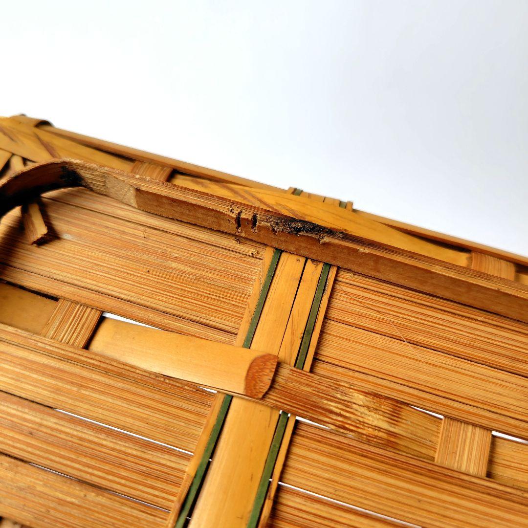 竹製 2段 蓋付 竹籠 弁当箱 バスケット 竹編 古道具