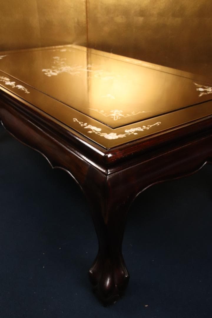 紫檀製　螺鈿細工　テーブル　文机　文台　花台　香炉台　幅88㎝　BE640