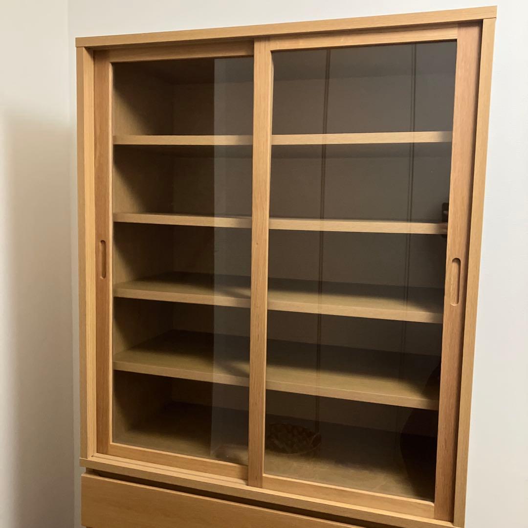 ◆無印良品食器棚　オーク材カップボード幅８７．５×奥行４５．５×高さ１７５．５