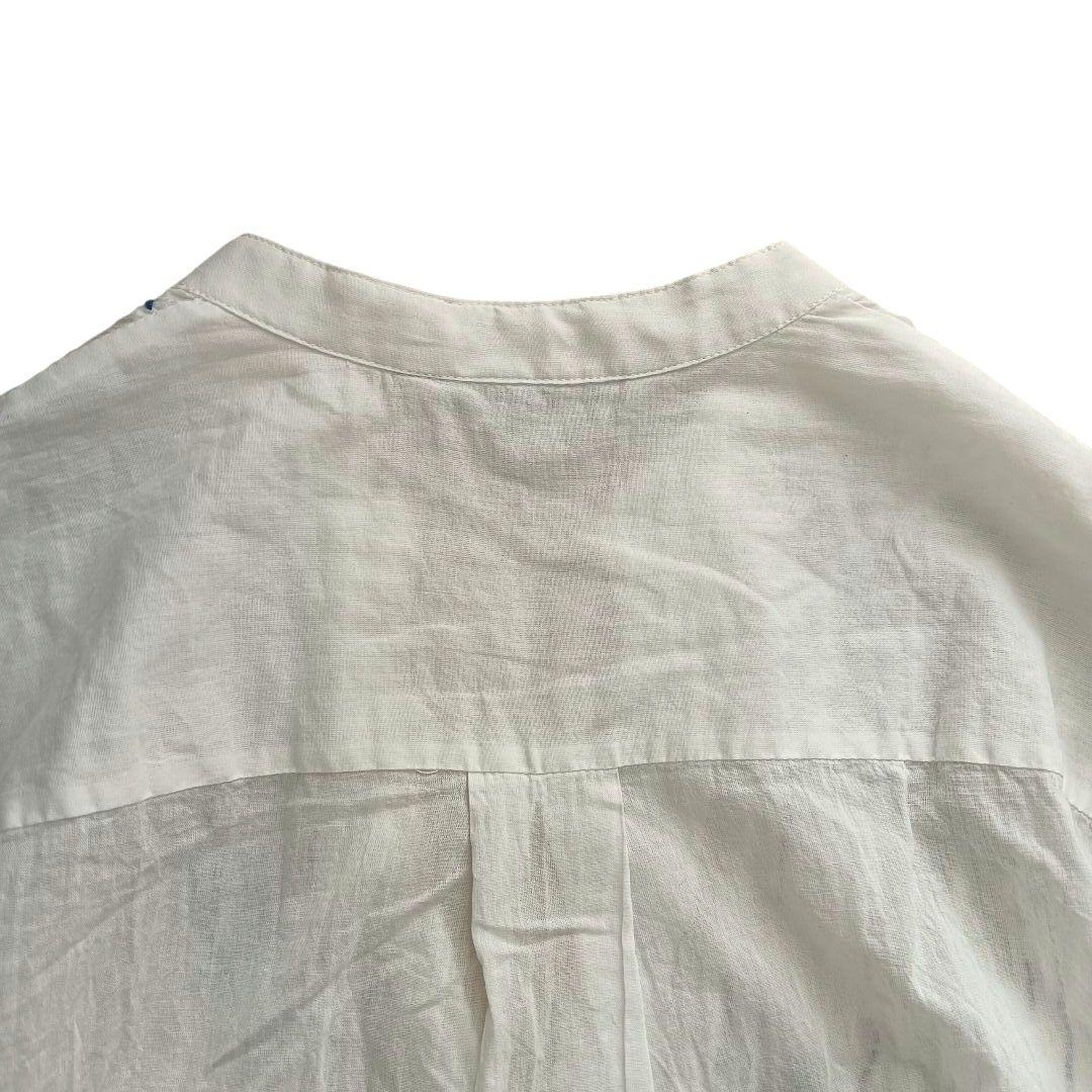 ZARA 海モチーフ刺繍ロングシャツワンピース チャイナボタン スリット 白